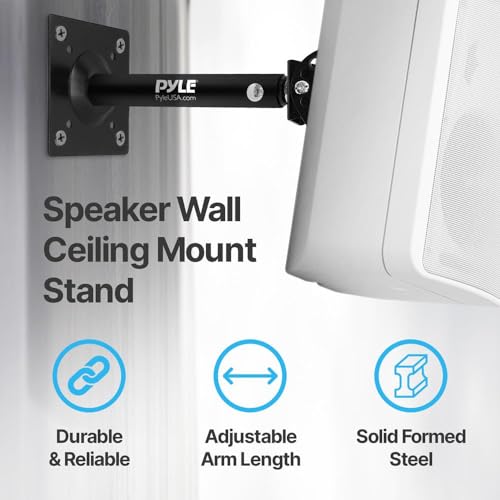 Pyle Universal Speaker Mounting Bracket - Ceiling & Wall Speaker Mount with Adjustable Swivel Tilt, 13.4" Retractable Telescopic Arm, 75 lbs Max Load - Ideal for Home Surround Sound Systems (Pair) - style: Steel Pin (Tilt & Swivel)
