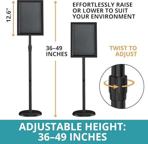 Pack of 2 Sign Stand Holder 8.5 x 11 Inch — 360° Rotating Display Holder Black Floor Sign Stand for Business Advertising & Store Signage Sturdy & Adjustable Pedestal Signage for Business Display