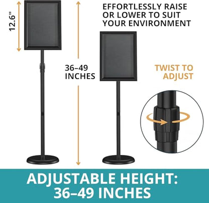 Pack of 2 Sign Stand Holder 8.5 x 11 Inch — 360° Rotating Display Holder Black Floor Sign Stand for Business Advertising & Store Signage Sturdy & Adjustable Pedestal Signage for Business Display