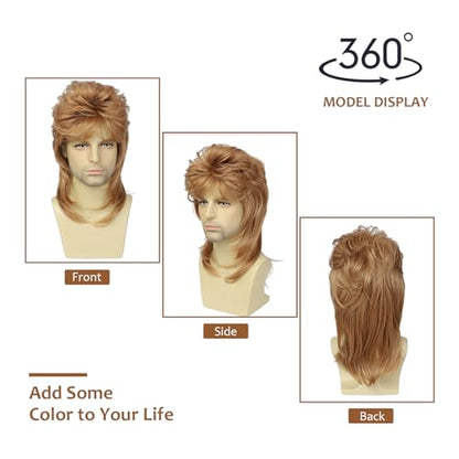 Mullet Wigs for Men,Joe Dirt,Emo Wig 80s Costumes Fancy Party Accessory Cosplay Wig Halloween Man x（Strawberry Blonde） - color: 2-Strawberry Blonde