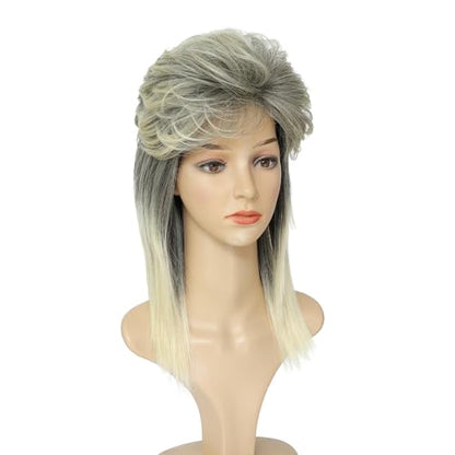 Adequate Women's Blonde Mix Black Mullet Wig 80s 90s Costumes Fancy Party wig Joe Dirt Emo Halloween Cosplay Wigs (Blonde Mix Black) - color: B-Blonde Mix Black
