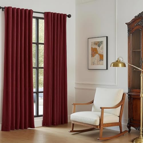 Burgundy Velvet Blackout Curtains 52 x 84 Inch, 2 Panels - color: Rod Pocket |Burgundy Red, size: 52"W x 84"L (Pack of 2)