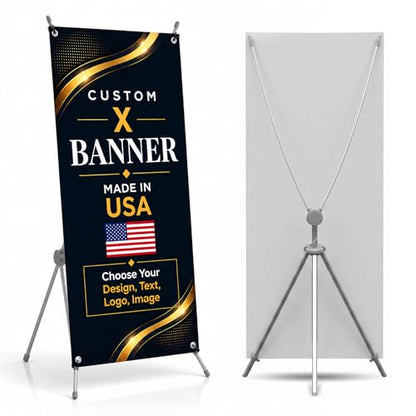 custom x stand banner 30x65" custom banners personalized Printed in USA | Custom x banner stand for Display, Vertical custom banner with stand (Option)business banners and signs customize for Event - color: X Stand Banner
