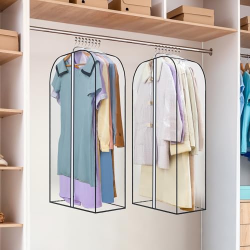 LANDNEOO 2 Pack Clear Garment Bags for Hanging Clothes with Zippers on Double Sides - 10'' Clothes Storage for Coat, Dress, and Fur in Closet - 40'' Long Suit Bags