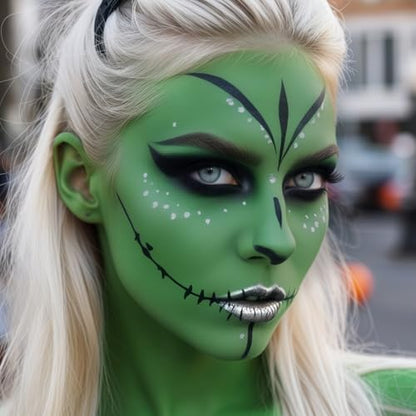 Halloween Makeup Kit for Witch, Complete SFX Costume Set with Green Face Paint, Witch Fake Nose, Water-Based Face Paint Set for Halloween Cosplay SFX Makeup, Costume Parties, Theater - color: Green