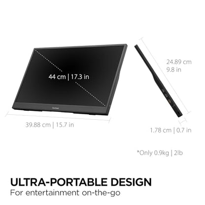 ViewSonic VX1754 17 Inch 1080p Portable Gaming Monitor, IPS 144Hz Display | AMD FreeSync, USB C, Mini HDMI, Laptop, Console, Phone, Built In Stand, Protective Sleeve, 60W Charging, Anti Glare, Travel - size: 17-Inch 144Hz