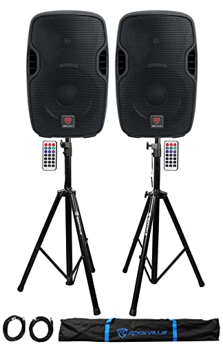Rockville BPA10 10" 800W Powered DJ PA Speaker Pair Bundle with Stand Kit