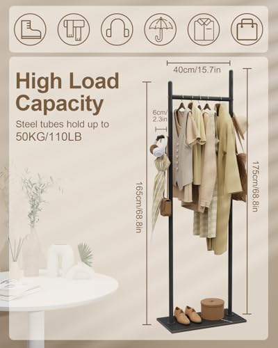 Coat Rack Freestanding, Clothes Rail, 19.7x11.8x68.9 In, Black | Modern Garment Rack with 2 Hooks and Heavy Rock Slab Base, Industrial Metal Clothing Hanger Stand for Entryway, Living Room - color: Black, size: 11.8 x 19.7 x 68.9 In