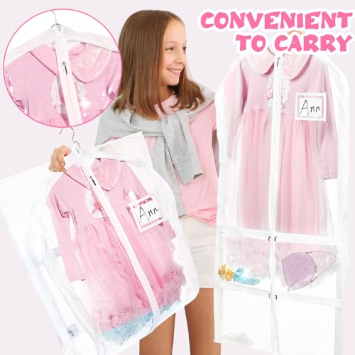 6 Pcs 24'' x 50'' Clear PVC Garment Bag Dance Costume Competition Bag with Rack Zippers Pockets Hanging Garment Covers Costume Organizer Costume Carrier for Adults Kids(Transparent White) - color: Transparent White