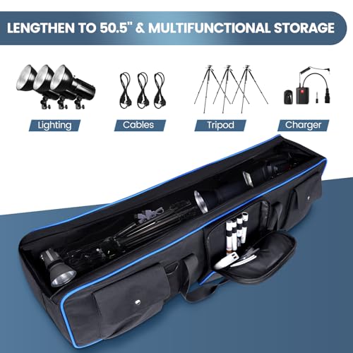 YOREPEK 50.5" Heavy Tripod Carrying Case Bag with 2 Padding Protective Pads | Extra Long Tripod Case for Boom Stand, Monolights, LED Lights, Umbrellas, Mic Stands, Tent Poles, Photographic Equipment - color: 50.5*9.5*9.5
