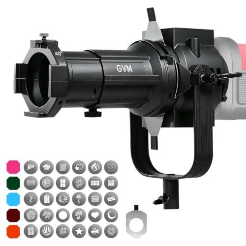 GVM Spotlight Snoot with 40° Projection Lens, 30 Gobos & 5 Color Gels & Adjustable Focus, Optical Projection Attachment for GVM SD200B SD300B SD500B Bowens Mount LED Video Light - color: 2