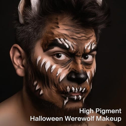 UCANBE Brown Face Body Paint Makeup Foundation, Non-Toxic Greasepaint for Adults Party, Waterproof Cream Face Painting Kit for Halloween Werewolf Leopard Camo Hunting SFX Make Up, Cosplay & Costumes - color: Brown