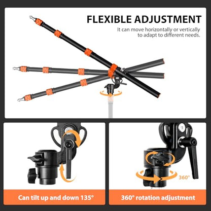 Extension Boom Arm, 21.2"-64" Adjustable Telescoping Arm for Light Stand | 360° Rotation & 135° Tilt, Rear Hook with Sandbag, Quick Lock Knobs and 1/4"-3/8" Screw for Flexible Studio Lighting - color: Orange
