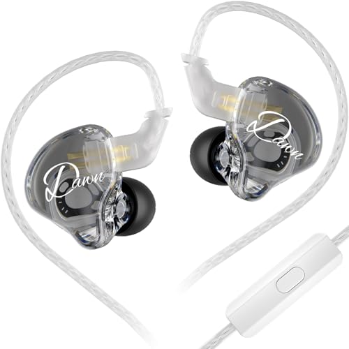 KZ Dawn Wired Earbuds Dynamic Driver in Ear Monitor Earphone, HiFi Bass IEM Headset, Ergonomic Comfortable Gaming Headphone (with Microphone, Silver-Plated Cable) - color: Silver-plated cable, style: With Microphone