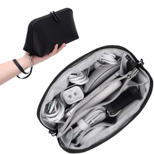 FYY Travel Cable Organizer - 8 Compartments, Lightweight, Water Repellent - color: Black, size: (L) 9.6"× 5.5"× 3.7"