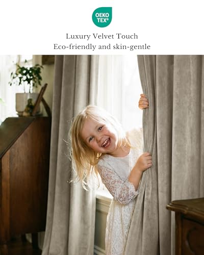 Back Tab Beige Curtains for Bedroom, W52 x L90 inches, 2 Panels | Soft Heavy Velvet, Room Darkening Privacy Protect Window Treatments, Living Room Thermal Insulated Drapes, Dining Room - color: Beige, size: 52"W x 90"L (Pack of 2)