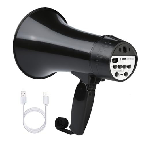UZOCHI 20 Watt Rechargeable Megaphone Bullhorn Speaker, Siren and 240s Recording, Portable Mega Phone with Power Display and Strap (Black)