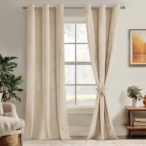 JIUZHEN Beige Velvet Blackout Curtains 84 Inch for Living Room/Bedroom - color: Beige, size: 42"W x 84"L (Pack of 2)