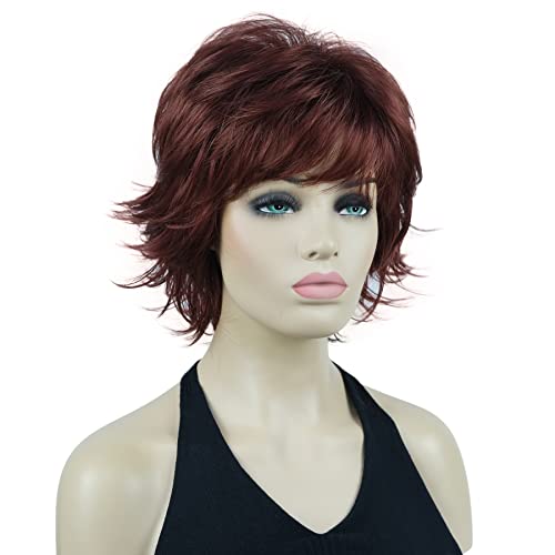Lydell Short Layered Shaggy Wavy Full Synthetic Wigs (131 Burgundy Red) - color: #131 Burgundy Red