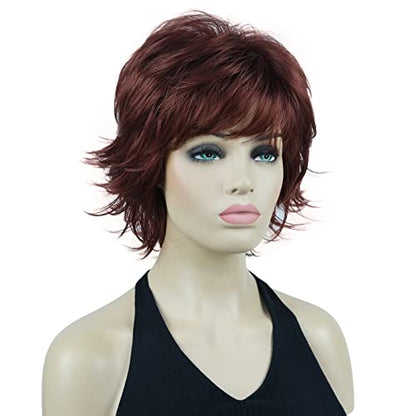 Lydell Short Layered Shaggy Wavy Full Synthetic Wigs (131 Burgundy Red) - color: #131 Burgundy Red