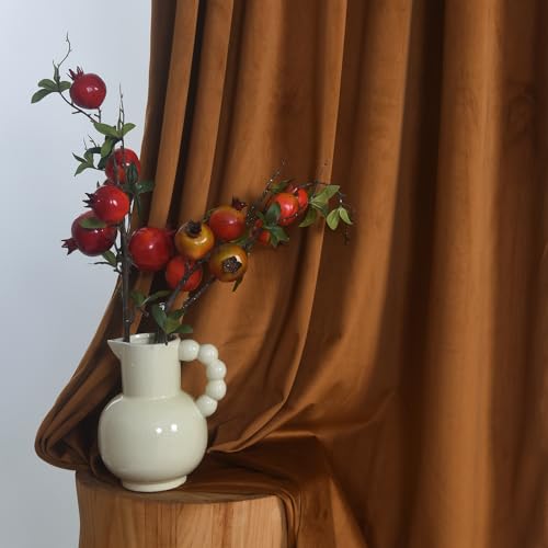 Roslynwood Velvet Brown Curtains 63 inch Long - Curtains Rod Pocket Thermal Insulated Block Light Kitchen Window Curtains Drapes for Bedroom, W52 x L63, 2 Panels - color: Brown, size: 52"W x 63"L (Pack of 2)