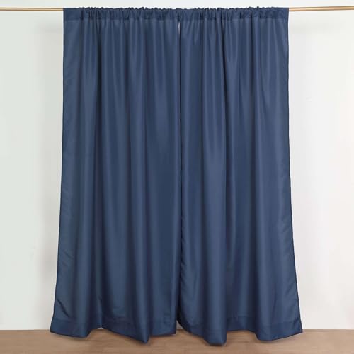 Efavormart 2 Pack | 5ftx8ft Navy Blue Polyester Drapery Panels with Rod Pockets, Photography Backdrop Curtains - 130 GSM - color: Navy Blue