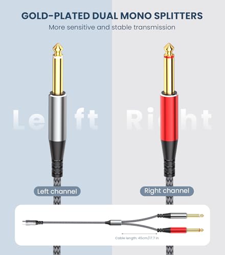 Tisino USB C to 1/4 inch Audio Cable, 6.35mm Audio Jack to USB C, 3.3 FT | USB C to Dual 6.35mm TS (L/R Stereo) Splitter Cable for Phone Tablet to Mixer Amplifier, Braided Shielded OFC - size: 3.3 ft