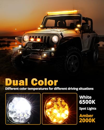 Auxbeam P4 Series Round LED Pods 4-Inch Amber White Strobe Lights 2-Pack | Dual Color Fog Lights, 6 Modes Light Bar, Flashing Warning Emergency, 90W Spot Offroad Lights, for 4x4 Car Truck ATV UTV - color: P4 Series Amber White 6 Modes Lights