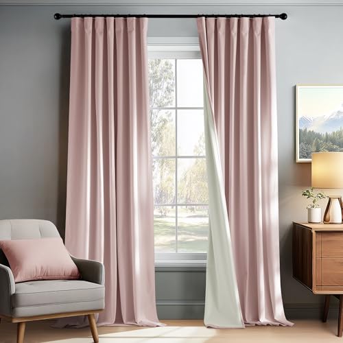 PONY DANCE 100% Blackout Curtains for Nursery Bedroom 84 inches Long, 2 Pcs - color: Dusty Pink, size: 52"W x 84"L (Pack of 2)