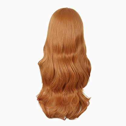 MapofBeauty 24 Inch Long Wavy Side Bangs Party Anime Cosplay Wig, Orange | 60 cm Synthetic Fiber Wig, Women, Charming - color: Golden Orange