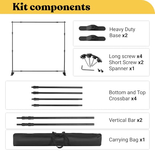 Photo Backdrop Stand - 8x8 ft Heavy Duty Banner Holder Adjustable Photography Poster Stand - Height Up to 8x8 ft for Trade Show, Photo Booth, Parties, Wedding, Birthday, Photoshoot Background