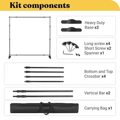 Photo Backdrop Stand - 8x8 ft Heavy Duty Banner Holder Adjustable Photography Poster Stand - Height Up to 8x8 ft for Trade Show, Photo Booth, Parties, Wedding, Birthday, Photoshoot Background