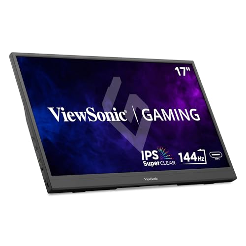 ViewSonic VX1754 17 Inch 1080p Portable Gaming Monitor, IPS 144Hz Display | AMD FreeSync, USB C, Mini HDMI, Laptop, Console, Phone, Built In Stand, Protective Sleeve, 60W Charging, Anti Glare, Travel - size: 17-Inch 144Hz