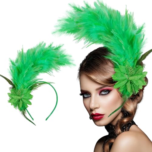 Loieryk Feathers Fascinator Headband 1920s Queen Headpiece Fascinators Hats for Women Tea Party Flower Headpiece - color: Green