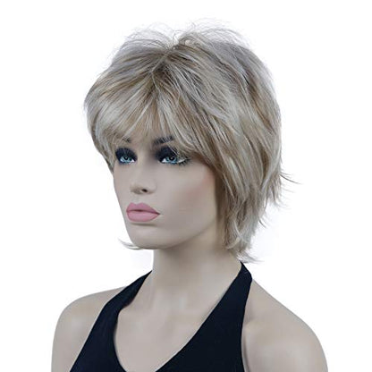 Lydell Short Layered Shaggy Wavy Full Synthetic Wigs (H16/613 Blonde Highlights) - color: #H16/613 Blonde Highlights
