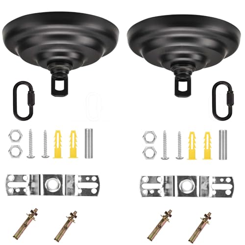 KC&KST 5" Ceiling Light Cover Plate Canopy Kit - 2-Pack, Heavy Duty, Black Cover for Chandelier/Pendant/Swag Light, Includes Loop, Cross Bar and Mounting Screws (Black-2PC) - color: Black-2PC