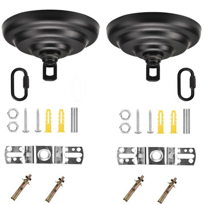 KC&KST 5" Ceiling Light Cover Plate Canopy Kit - 2-Pack, Heavy Duty, Black Cover for Chandelier/Pendant/Swag Light, Includes Loop, Cross Bar and Mounting Screws (Black-2PC) - color: Black-2PC