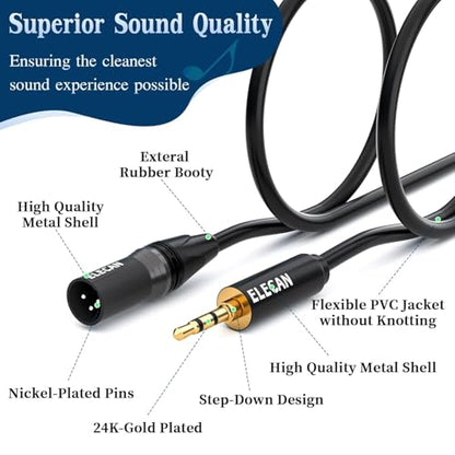 3.5mm (1/8 Inch) TRS Aux Male to XLR Male Cable 30 Ft, Balanced Professional Shielded Stereo Microphone Cable Cord, Gold Plated for DSLR Camera Mixer Headphones with 3.5 to 6.35mm Adapter+Ties - size: 30FT, style: 3.5mm to XLR Male