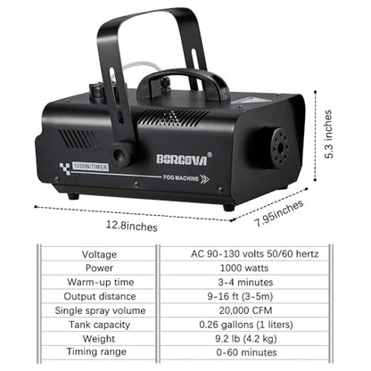 1000W Fog Machine with Timer 1L Tank Wireless Smoke Maker | 5000 CFM Output, 9-16ft Fog Range, Overheat Protection, Perfect for Halloween Parties Concerts Photography Clubs - color: BF-01/1000W