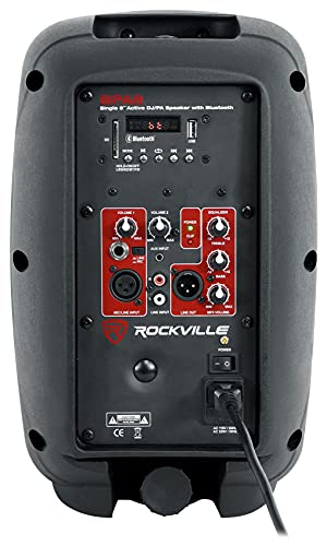 Rockville BPA8 8" DJ PA Speaker Pair Bundle with 2 TB8 V2 Carry Bags | 300W Peak / 75W RMS Each, Bluetooth, USB/SD, XLR/TRS/RCA Inputs, FM Radio, Padded Bags with Stand Holders, 4-Items