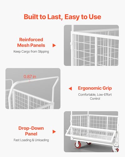 VEVOR Platform Truck Cart with Cage, 2000 lbs Capacity, 6-in-1 Foldable Flatbed Cart with Swivel Wheels, Heavy Duty Hand Truck, Multi-Functional Push Dolly, for Grocery Laundry, 44.5 x 26.6 x 42.1 in - size: 44.5 x 26.6 x 42.1 in/ 1130 x 675 x 1070 mm
