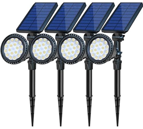 Solar Spot Lights Outdoor Waterproof, 18 LED 2 Mode Brightness Solar Spotlights Dusk to Dawn Landscape Lighting Flag Pole Lights for Garden Yard Tree Pool Sign Pathway, 4pack(Cool White) - color: White, size: 4 PACK