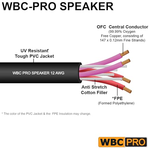 10 Foot - WBC-PRO-SPEAKER-12 AWG (2 Core Config.) – High-Purity OFC (99.99%) – Pro-Grade – High-Definition Loudspeaker/DJ/PA Speaker Cable with Neutrik NL2FXX-W-S 2-Pole Silver SpeakON Connectors - size: 10 FT