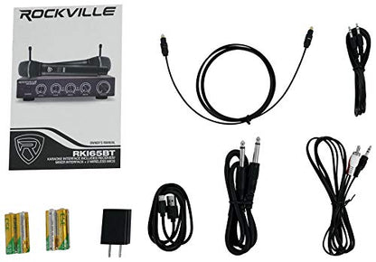 Rockville RKI65BT Dual UHF Bluetooth Wireless Microphone Karaoke Interface | 2 UHF Mics, 8 Frequencies, 200 Ft Range, Optical/Coax/Aux Inputs, 1/4" Mix Output, Echo/Tone Control, Cables Included - style: With Bluetooth