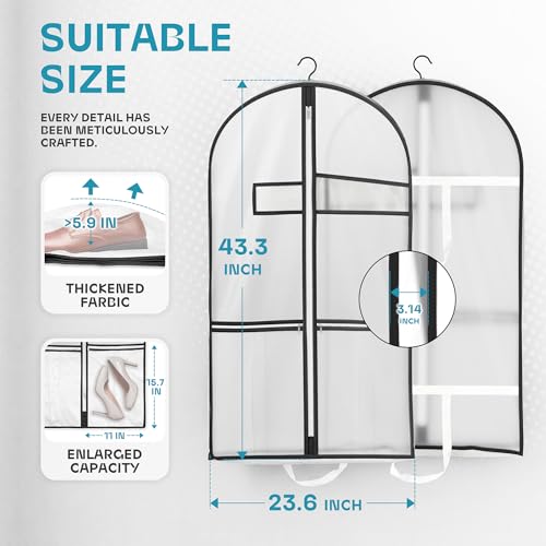 Lazebox 43" Travel Garment Bag with Accessories Zipper Pocket, Heavy Duty Suit Bag for Suits, Tuxedos, Dresses, Coats - size: 43inch-1 pack-Translucent