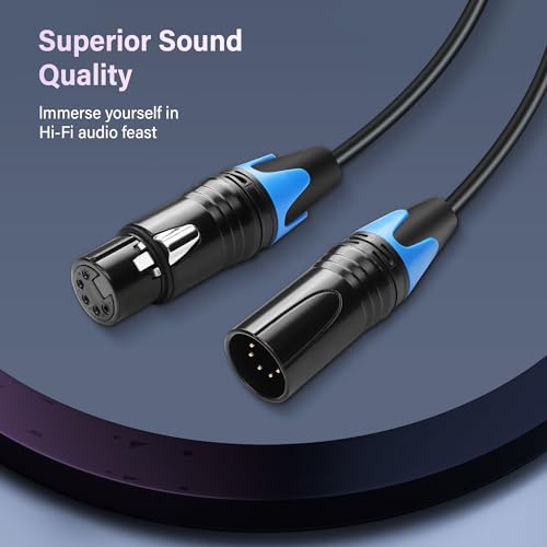 GINTOOYUN DMX Cable 5 Pin Signal XLR Male to Female Wire DMX512 XLR Male to Female Stage Light Signal Cable with Metal Connectors, Connection for Stage & DJ Lighting fixtures(0.5M)