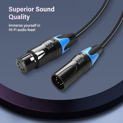GINTOOYUN DMX Cable 5 Pin Signal XLR Male to Female Wire DMX512 XLR Male to Female Stage Light Signal Cable with Metal Connectors, Connection for Stage & DJ Lighting fixtures(0.5M)