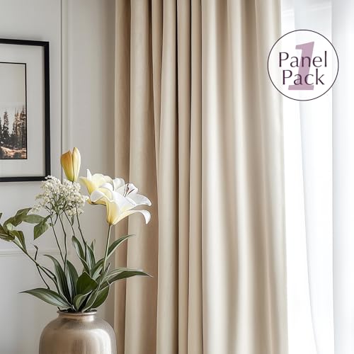 jinchan Velvet Curtain for Living Room，Thermal Insulated Luxury Bedroom Drape 108 Inch Long, Soft Privacy Curtain, Room Darkening Extra Long Window Ring Top Treatment Grommet 1 Panel, Cream Beige - color: Grommet | Cream Beige, size: 52"W x 108"L (Pack of