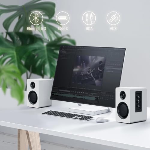 Computer Speakers, Bluetooth 5.3, USB-C, AUX/RCA, 3-Inch Woofer, White - color: White