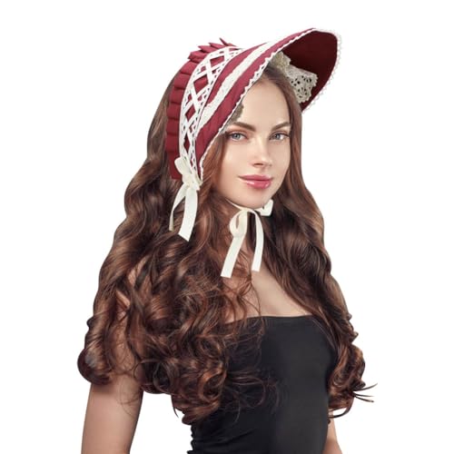 Victorian Lace Bonnet Hat Colonial Pioneer Headwear for Women - color: Red
